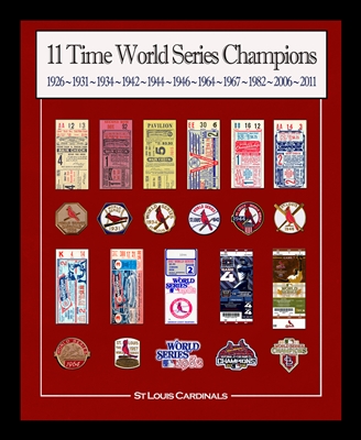 Framed 16x20 St Louis Cardinals World Series replica tickets & patches
